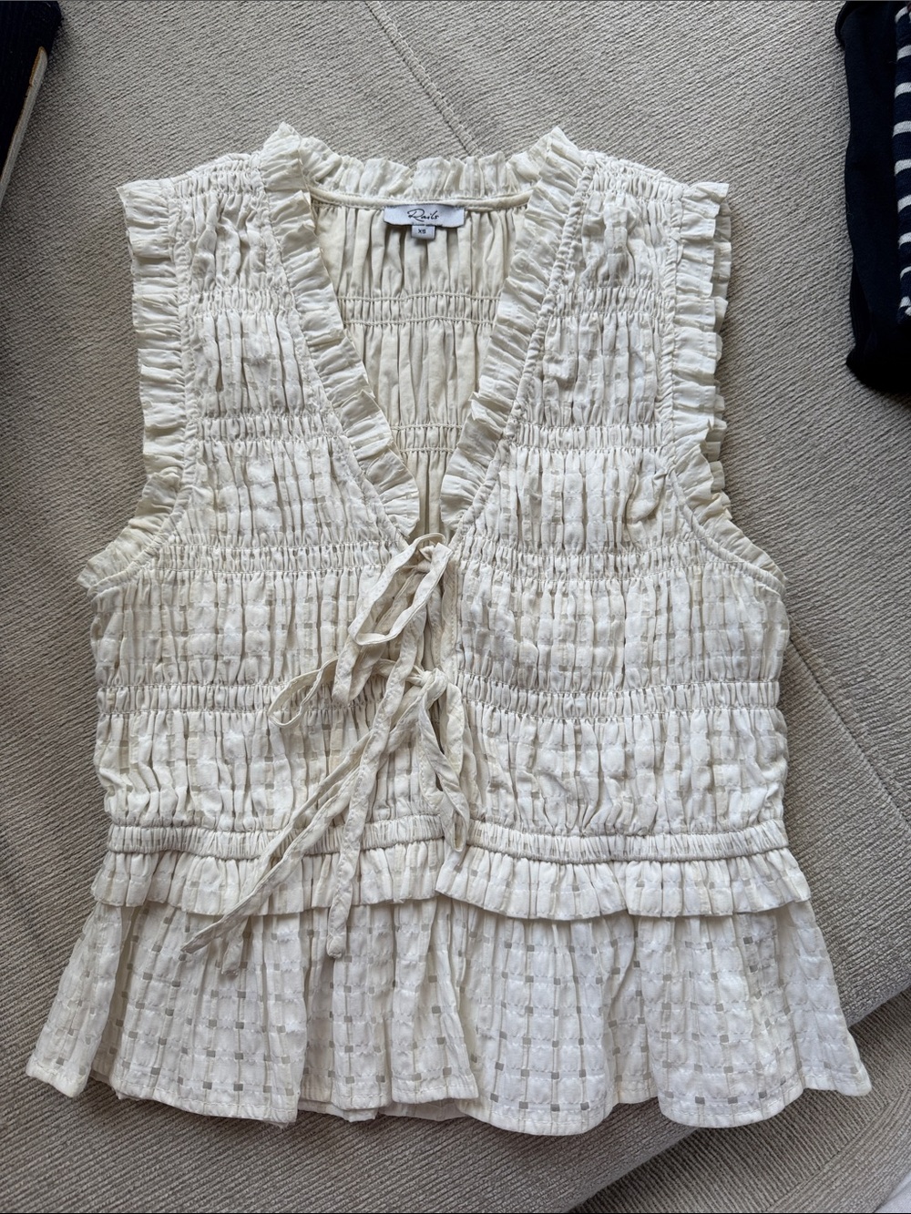 Rails Light Cream Smocked Ruffle Tie-Front Tank Top
